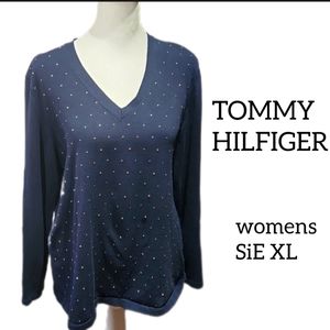 TOMMY HILFIGER STUDDED V NECK SWEATER SIZE XL